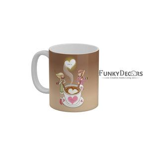 FunkyDecors Love and Friendship Quotes Ceramic Coffee Mug, 350 ml