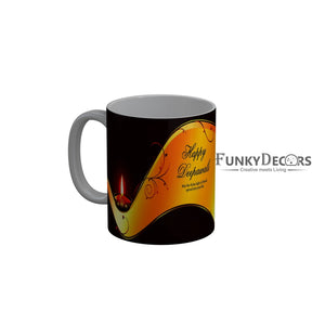 FunkyDecors May the divine light of diwali spread into your life Happy Deepawali Ceramic Mug, 350 ML, Multicolor