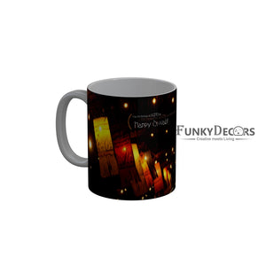 FunkyDecors May the festival of lights be the harbinger of joy and prosperity Happy Diwali Ceramic Mug, 350 ML, Multicolor