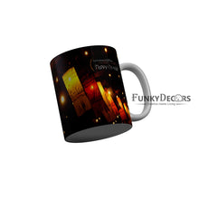 Load image into Gallery viewer, FunkyDecors May the festival of lights be the harbinger of joy and prosperity Happy Diwali Ceramic Mug, 350 ML, Multicolor
