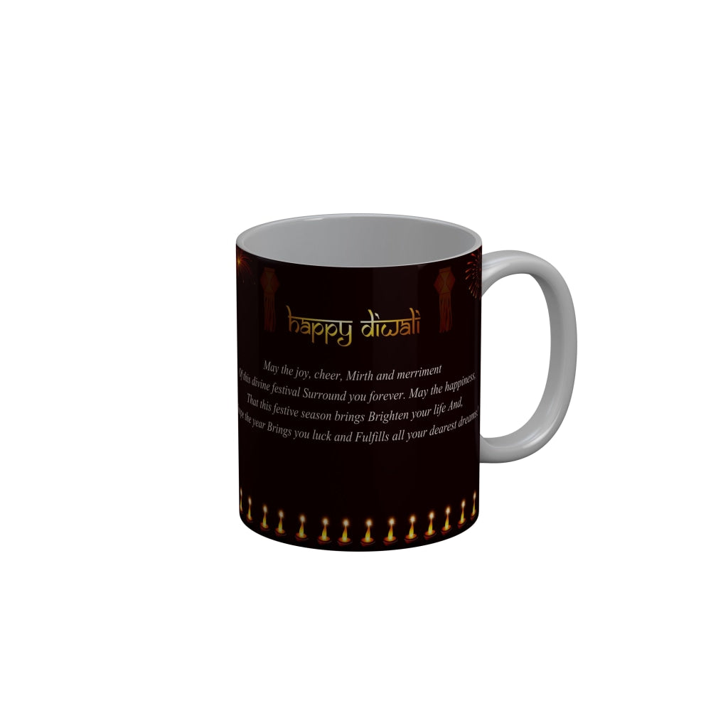 FunkyDecors May the Joy Cheer Mirth and Merriment of this drivine festival surround you forever Happy Diwali Ceramic Mug, 350 ML, Multicolor