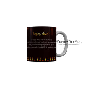 FunkyDecors May the Joy Cheer Mirth and Merriment of this drivine festival surround you forever Happy Diwali Ceramic Mug, 350 ML, Multicolor