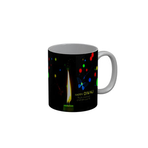 FunkyDecors May this colorful sparks of divine lighter up your life Happy Diwali Ceramic Mug, 350 ML, Multicolor