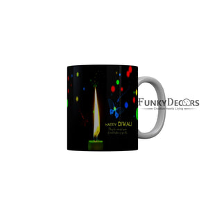 FunkyDecors May this colorful sparks of divine lighter up your life Happy Diwali Ceramic Mug, 350 ML, Multicolor