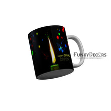 Load image into Gallery viewer, FunkyDecors May this colorful sparks of divine lighter up your life Happy Diwali Ceramic Mug, 350 ML, Multicolor
