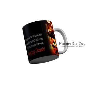 FunkyDecors May you blessed with happiness Happy Diwali Ceramic Mug, 350 ML, Multicolor