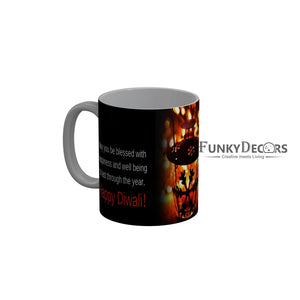 FunkyDecors May you blessed with happiness Happy Diwali Ceramic Mug, 350 ML, Multicolor