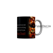 Load image into Gallery viewer, FunkyDecors May you blessed with happiness Happy Diwali Ceramic Mug, 350 ML, Multicolor
