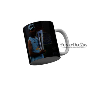 Funkydecors Ms Dhoni Indian Cricket Team Player Ceramic Mug 350 Ml Multicolor Mugs