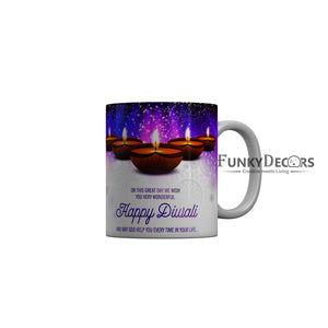 FunkyDecors On this great day we wish you very wonderful Happy Diwali Ceramic Mug, 350 ML, Multicolor
