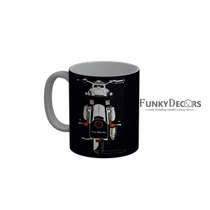 FunkyDecors Royal Enfield Black Ceramic Coffee Mug, 350 ml