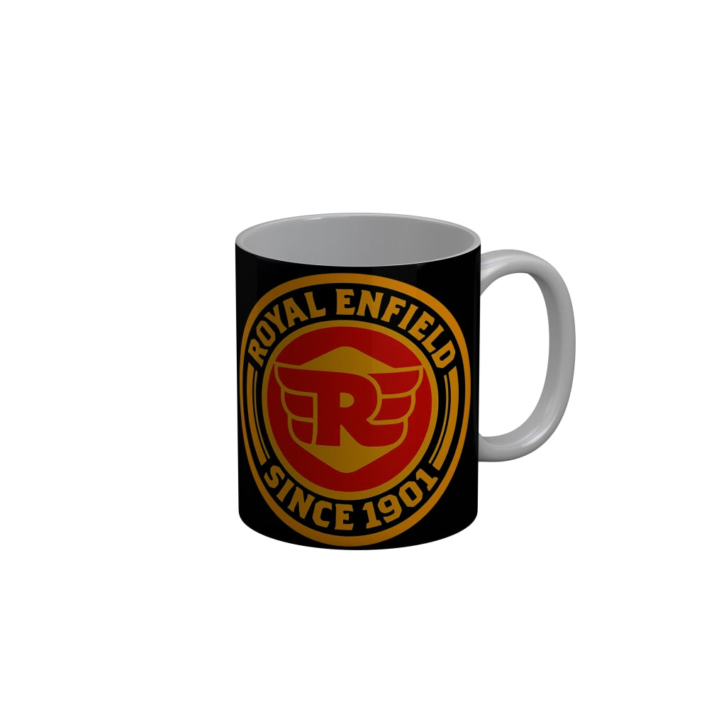 FunkyDecors Royal Enfield Since 1901 Black Ceramic Coffee Mug, 350 ml