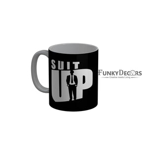 FunkyDecors Suit Up Black Quotes Ceramic Coffee Mug, 350 ml