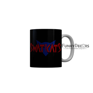 FunkyDecors Swatkats Black Quotes Ceramic Coffee Mug, 350 ml
