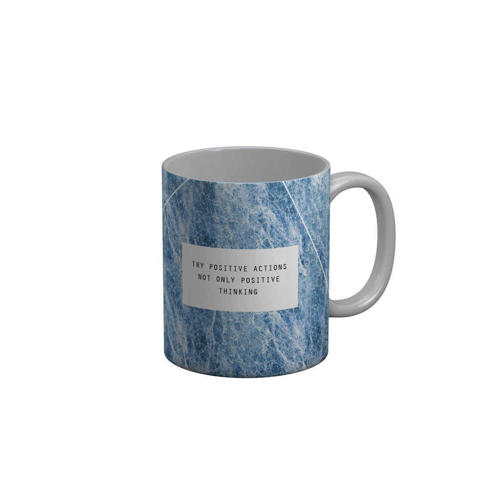 FunkyDecors Try Posotive Actions Not Only Posotive Thinking Blue Marble Pattern Ceramic Coffee Mug
