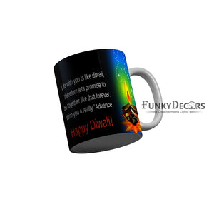 FunkyDecors Wish you a really advance Happy DiwaliCeramic Mug, 350 ML, Multicolor