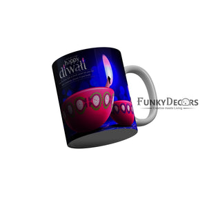 FunkyDecors Wish you a very Happy Diwali Ceramic Mug, 350 ML, Multicolor