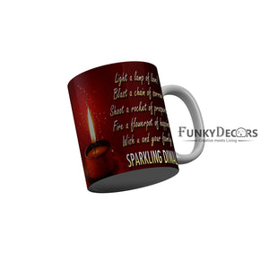 FunkyDecors Wish you and your family sparkling Diwali Ceramic Mug, 350 ML, Multicolor