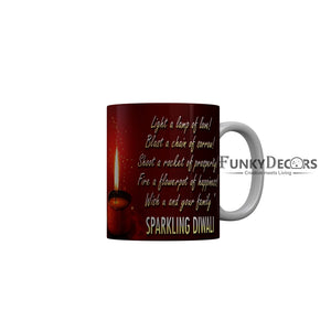 FunkyDecors Wish you and your family sparkling Diwali Ceramic Mug, 350 ML, Multicolor
