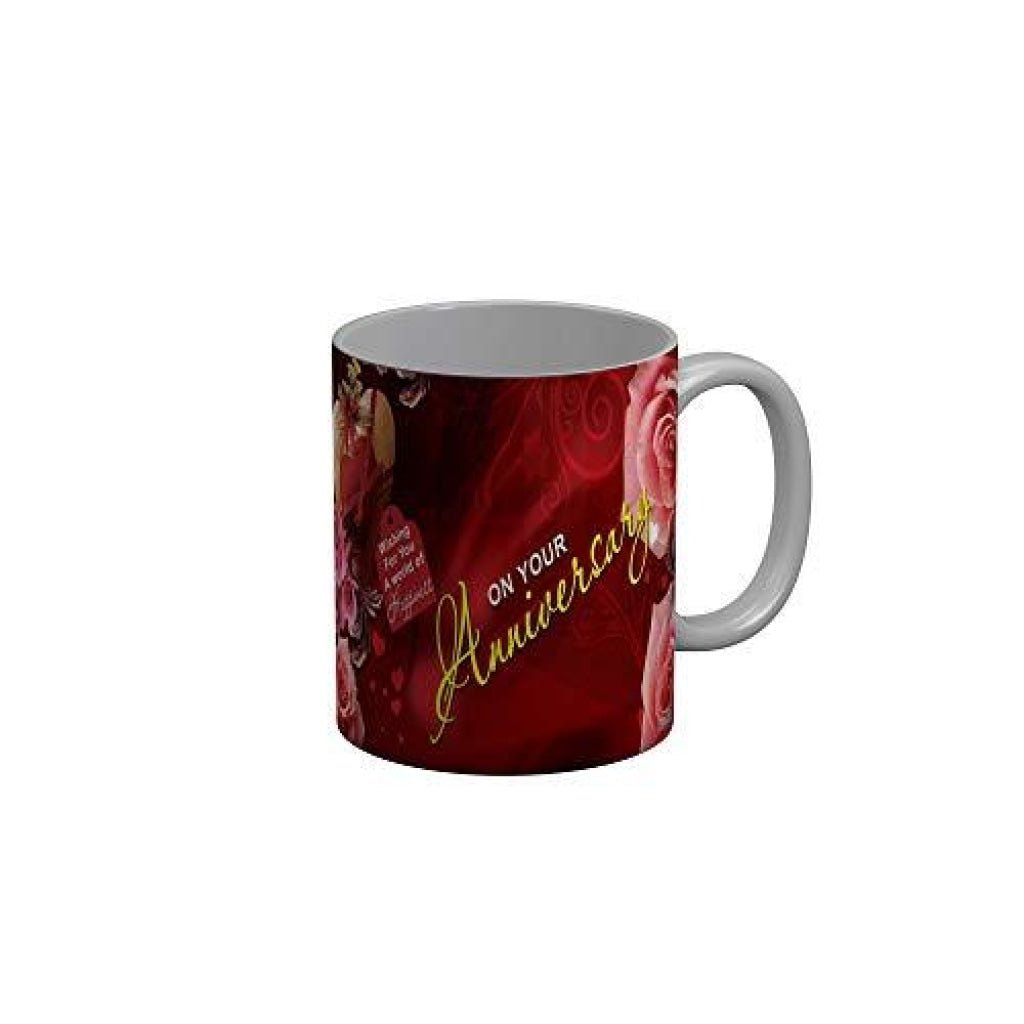 Funkydecors Wishing For You A World Happiness On Your Anniversary Ceramic Mug 350 Ml Multicolor Mugs
