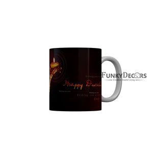 FunkyDecors Wishing you a very Happy Diwali Ceramic Mug, 350 ML, Multicolor