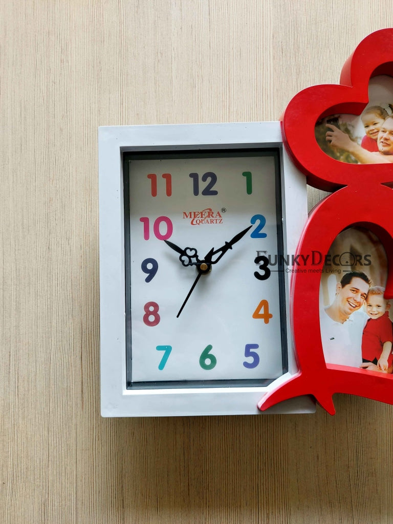 FunkyDecors 2 Photos Friends Family And Love Wall Photo Frame With Clock For Home Office Decor