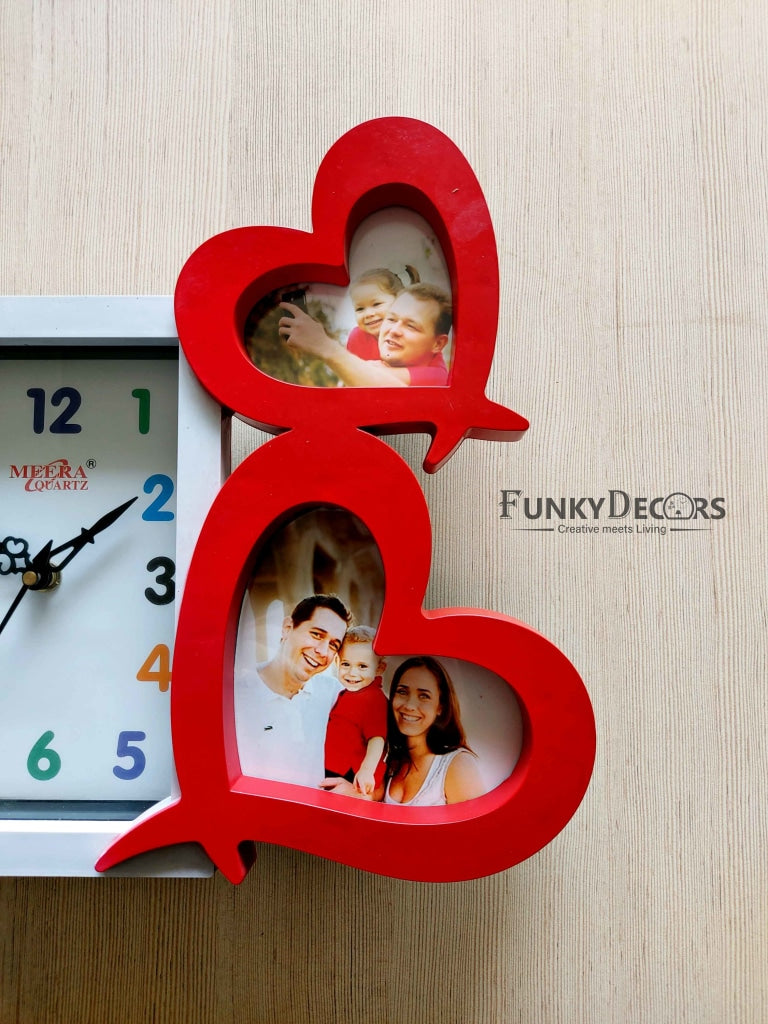 FunkyDecors 2 Photos Friends Family And Love Wall Photo Frame With Clock For Home Office Decor
