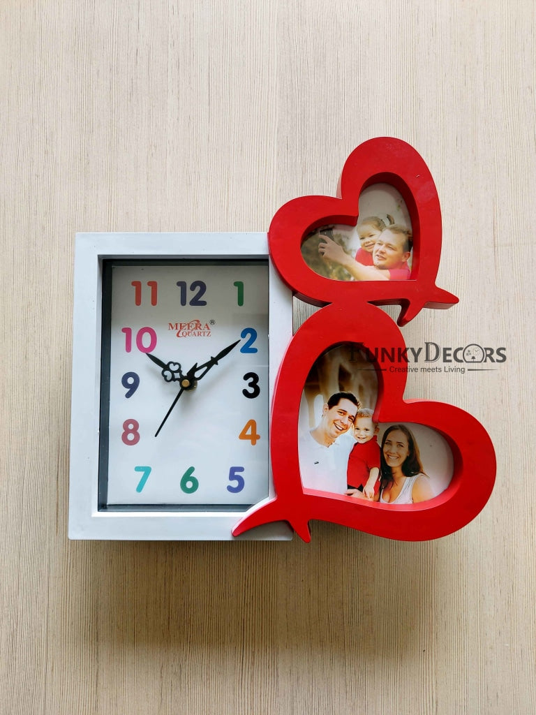 FunkyDecors 2 Photos Friends Family And Love Wall Photo Frame With Clock For Home Office Decor