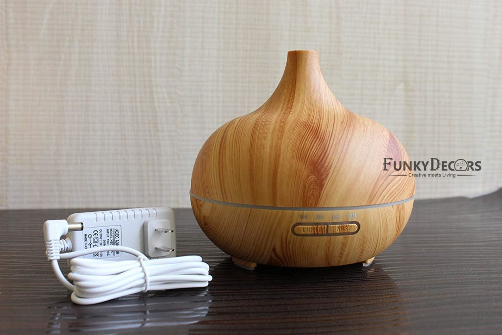 FunkyDecors 300ml Ultrasonic Essential Oil Aroma Diffuser, Bamboo Finish, BPA Free, Cool Mist Humidifier for Office Home Bedroom Living Room Study Yoga Spa Fragrance Diffuser FunkyDecors