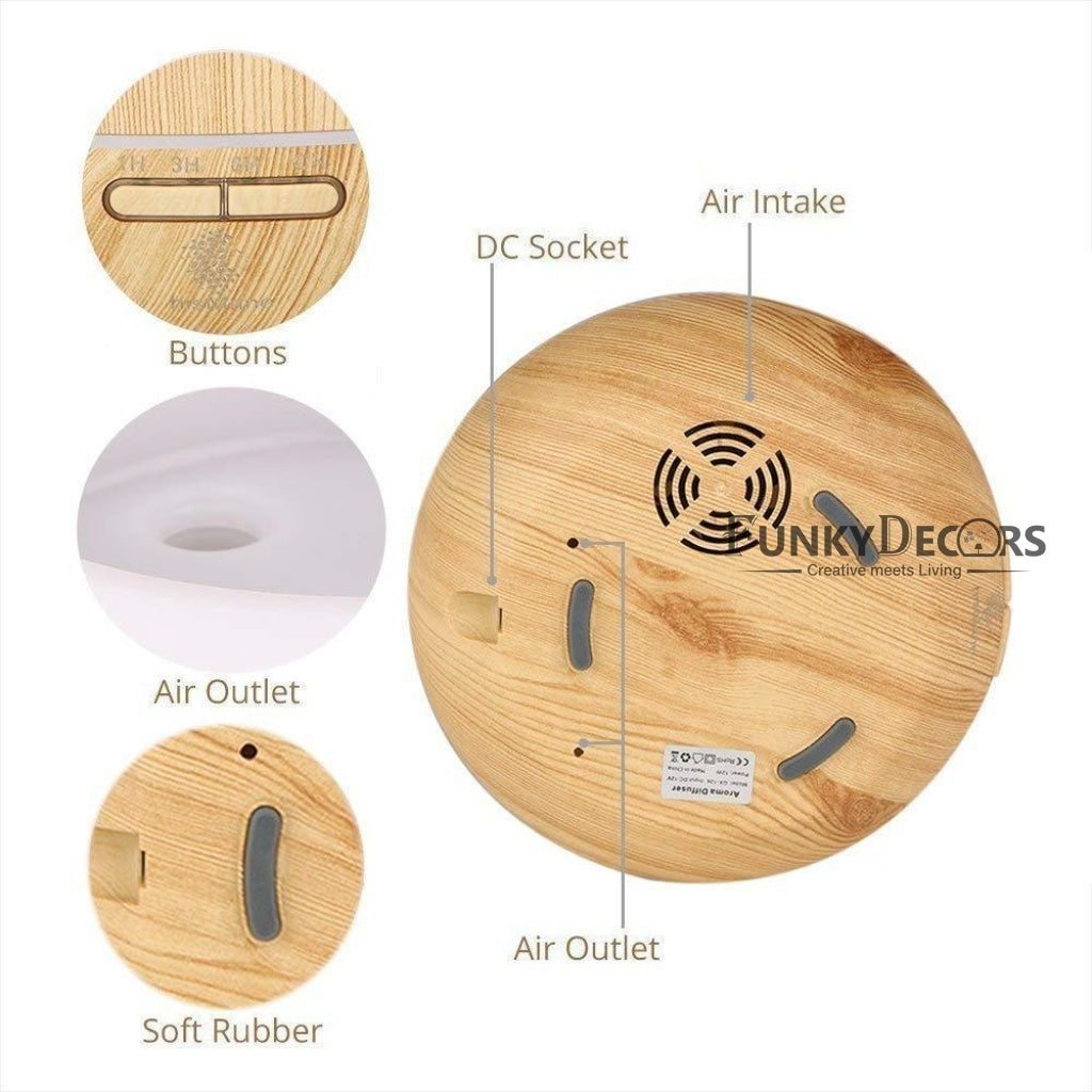 FunkyDecors 300ml Ultrasonic Essential Oil Aroma Diffuser, Bamboo Finish, BPA Free, Cool Mist Humidifier for Office Home Bedroom Living Room Study Yoga Spa Fragrance Diffuser FunkyDecors