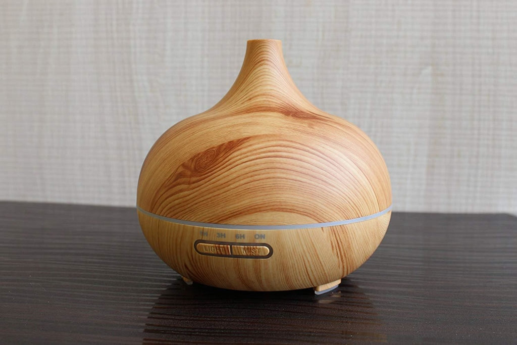 FunkyTradition 300ml Ultrasonic Essential Oil Aroma Diffuser, Bamboo Finish, BPA Free, Cool Mist Humidifier for Office Home Bedroom Living Room Study Yoga Spa Fragrance Diffuser FunkyTradition