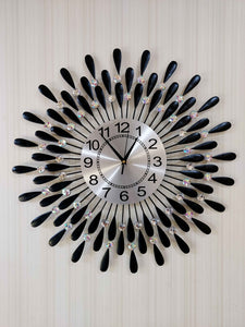 Funkytradition 3D Black Flower Wall Clock Watch Decor For Home Office And Gifts 62 Cm Tall Clocks