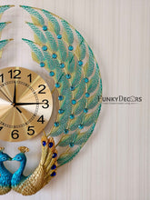 Load image into Gallery viewer, Funkytradition 3D Dual Peacock Feather Open Wall Clock Watch Decor For Home Office And Gifts 50 Cm
