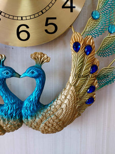 Funkytradition 3D Dual Peacock Feather Open Wall Clock Watch Decor For Home Office And Gifts 50 Cm