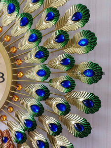 Funkytradition 3D Dual Peacock Feather Open Wall Clock Watch Decor For Home Office And Gifts 65 Cm