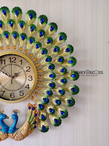 Funkytradition 3D Dual Peacock Feather Open Wall Clock Watch Decor For Home Office And Gifts 65 Cm