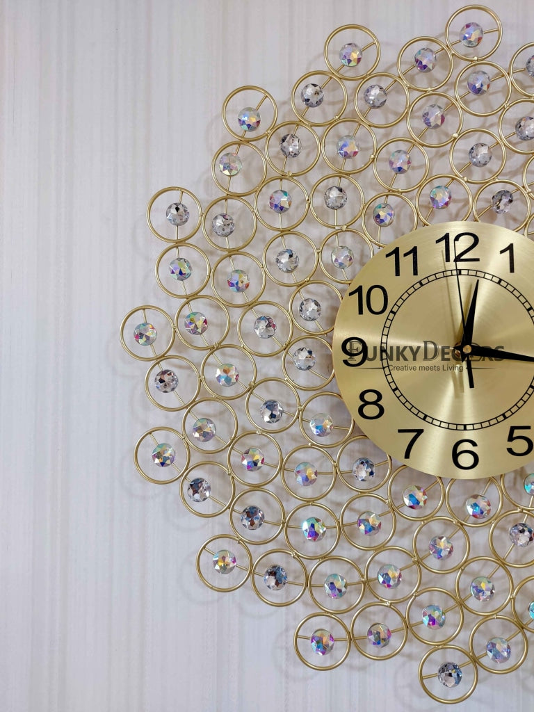 Funkytradition 3D Flower Diamond Studded Wall Clock Watch Decor For Home Office And Gifts 62 Cm Tall