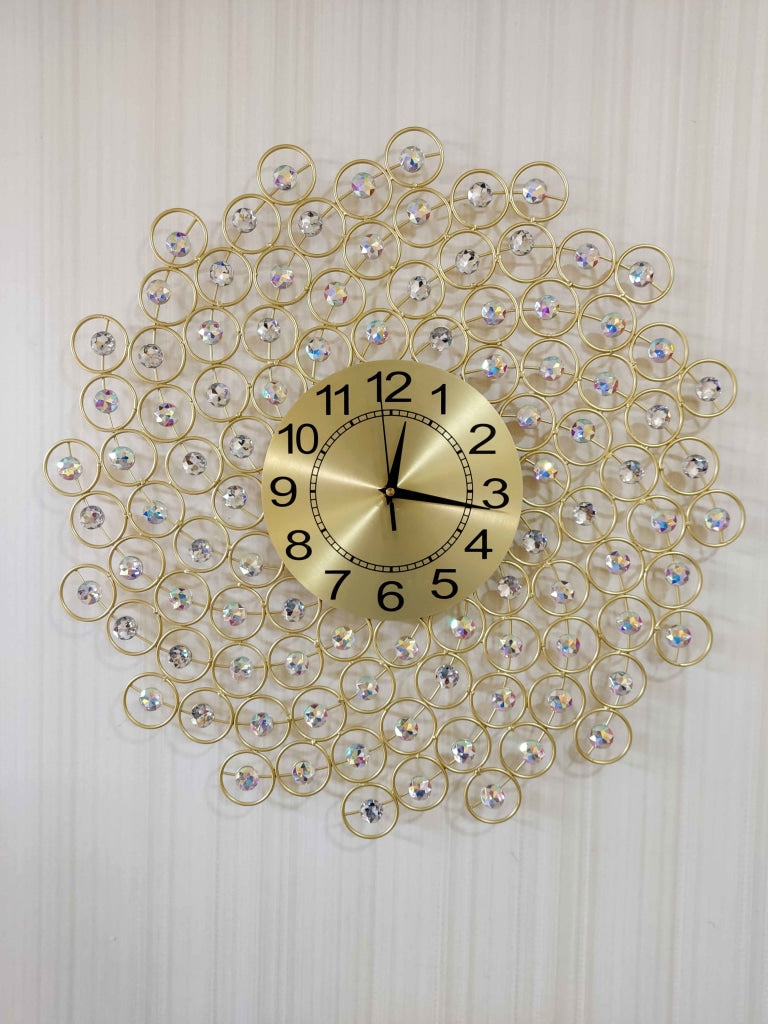 FunkyDecors 3D Flower Diamond Studded Wall Clock Watch Decor For Home Office And Gifts 62 Cm Tall