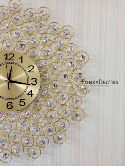 Funkytradition 3D Flower Diamond Studded Wall Clock Watch Decor For Home Office And Gifts 62 Cm Tall