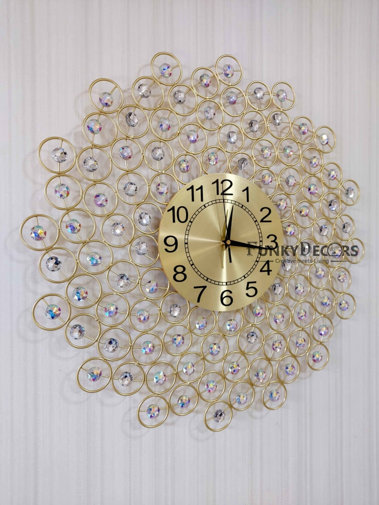 FunkyDecors 3D Flower Diamond Studded Wall Clock Watch Decor For Home Office And Gifts 62 Cm Tall