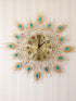 FunkyDecors 3D Golden Blue Flower Diamond Studded Wall Clock Watch Decor For Home Office And