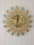 FunkyDecors 3D Golden Blue Flower Pallets Diamond Studded Wall Clock Watch Decor For Home Office