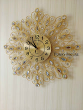 Load image into Gallery viewer, Funkytradition 3D Golden Flower Diamond Studded Wall Clock Watch Decor For Home Office And Gifts 62
