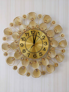 Funkytradition 3D Golden Flower Pallets Diamond Studded Wall Clock Watch Decor For Home Office And