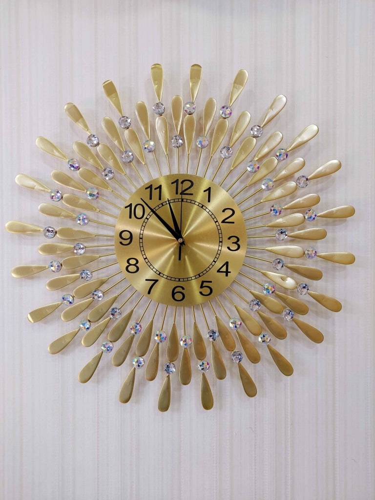 Funkytradition 3D Golden Flower Wall Clock Watch Decor For Home Office And Gifts 62 Cm Tall Clocks