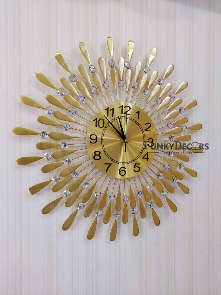 Funkytradition 3D Golden Flower Wall Clock Watch Decor For Home Office And Gifts 62 Cm Tall Clocks