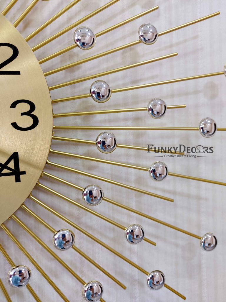 Funkytradition 3D Golden Minimal Design Diamond Studded Wall Clock Watch Decor For Home Office And