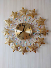 Load image into Gallery viewer, Funkytradition 3D Golden Star Pallets Diamond Studded Wall Clock Watch Decor For Home Office And
