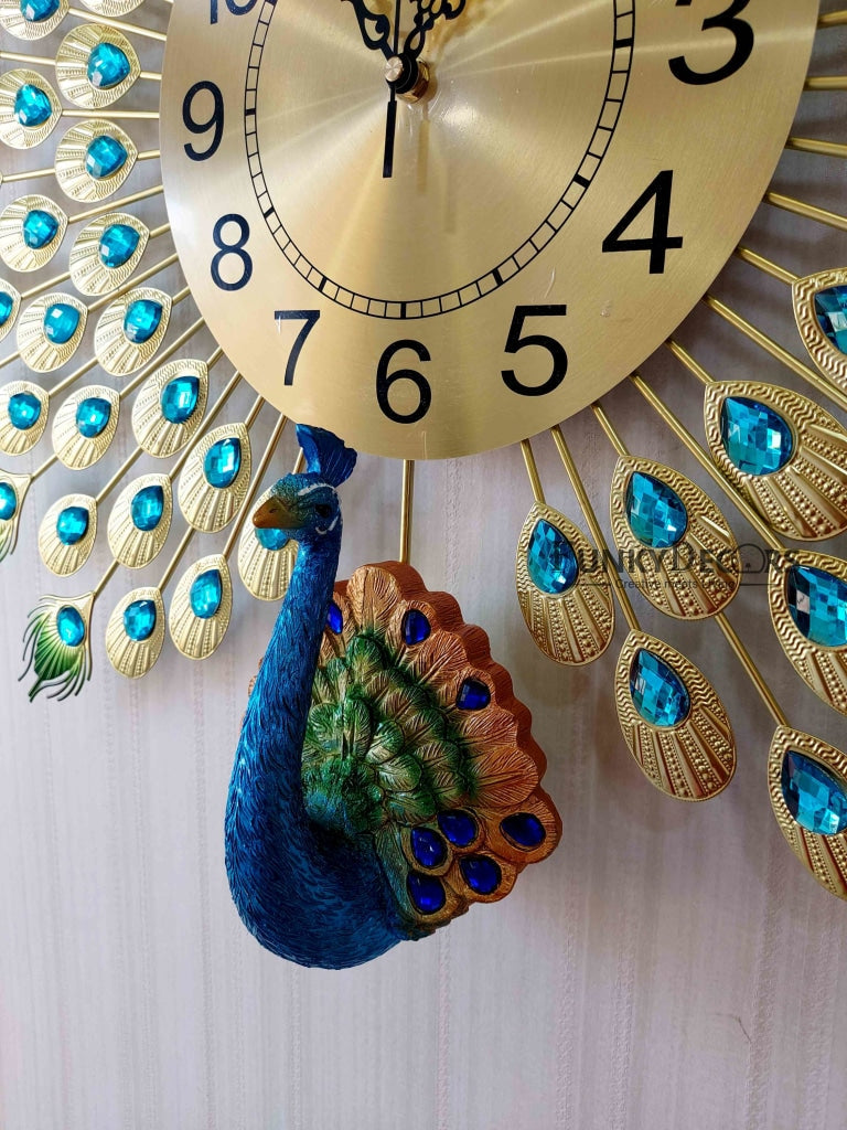 Funkytradition 3D Multicolor Peacock Feather Open Wall Clock Watch Decor For Home Office And Gifts
