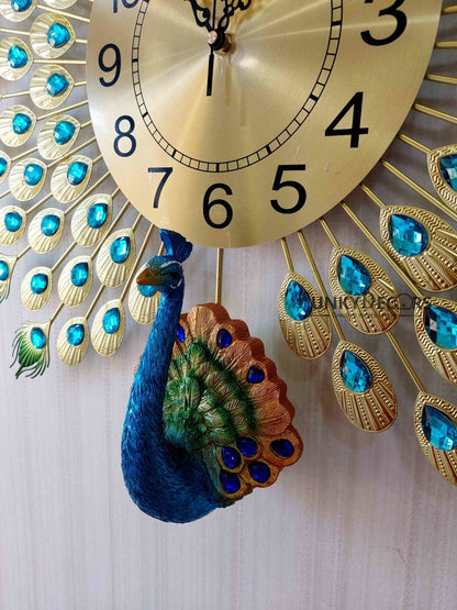 Funkytradition 3D Multicolor Peacock Feather Open Wall Clock Watch Decor For Home Office And Gifts